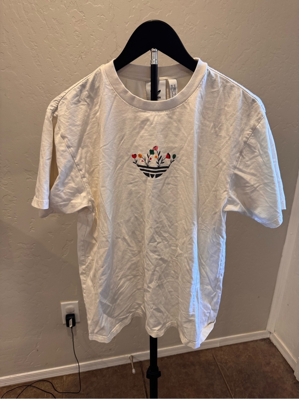 adidas White Tee with Black Trefoil Logo